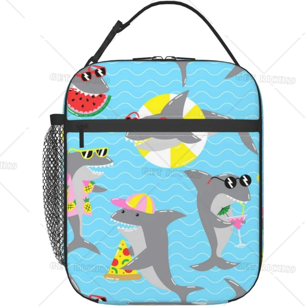 Sea Animals Cool Shark Wearing Sunglasses Lunch Bag Insulated Lunch Box for Women Men Reusable Lunch Cooler Bag for Office