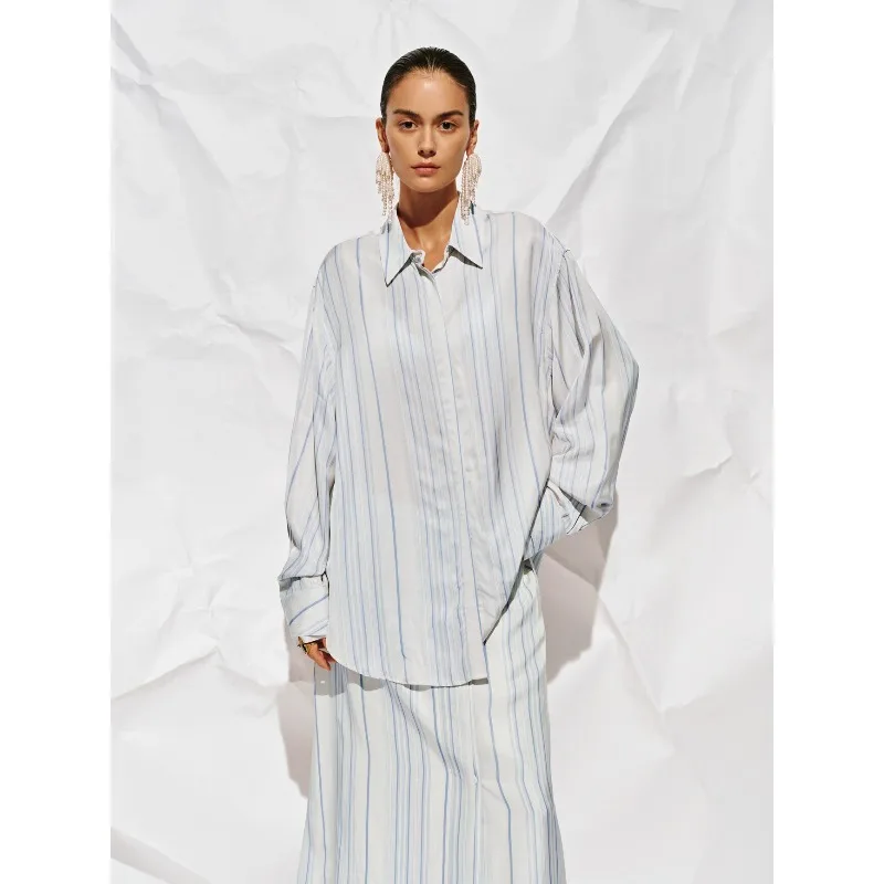 SuperAen 2026 Spring New Women's Clothing Fashion Simple Commuter Contrasting Color Striped Cardigan Shirt