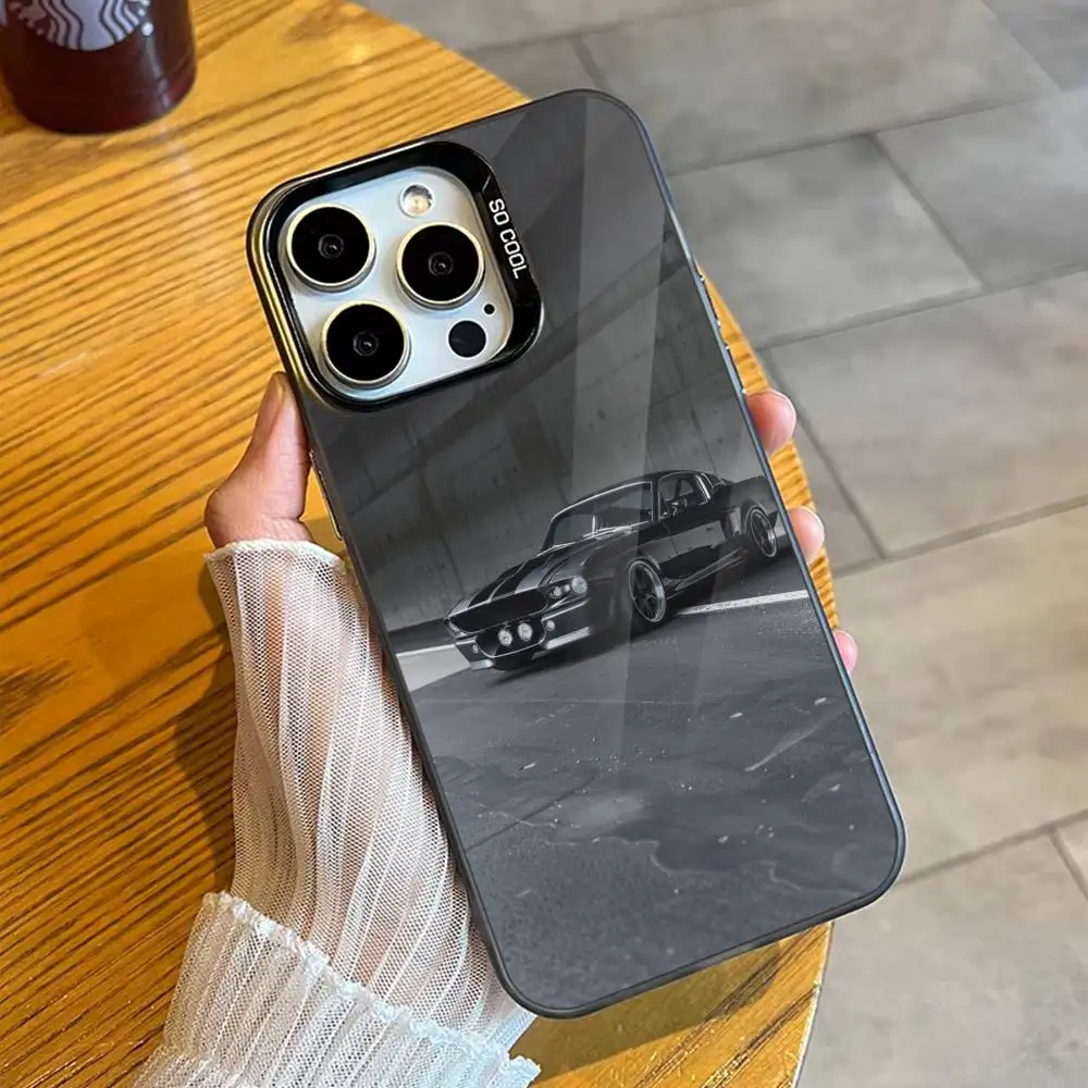 حافظة هاتف رائعة للسيارة S-Sports C لهاتف آيفون 16 17 15 14 12 13 Pro Max غطاء مقاوم للصدمات باللون الأسود