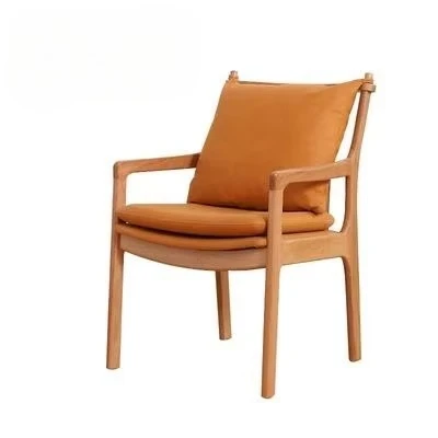 //Solid Wood Nordic Dining Chair With Armrest Backrest Soft Upholstery-Comfortable For Long-time Sitting At Home Or Restaurant