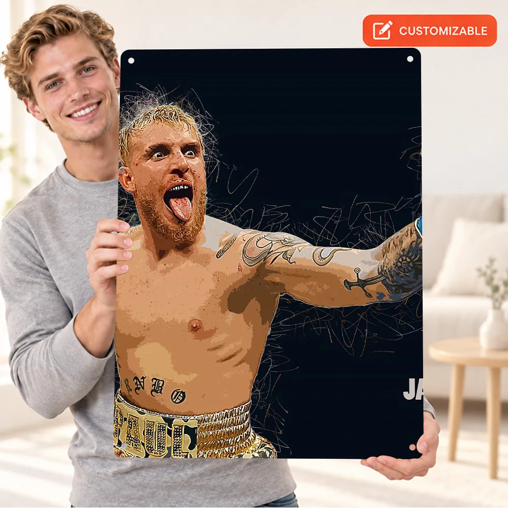 Jake Paul Boxing Printed Poster Customized Aluminum Metal Sign Vector Portrait Illustration Wall Art For Man Cave Fight Fan Gift