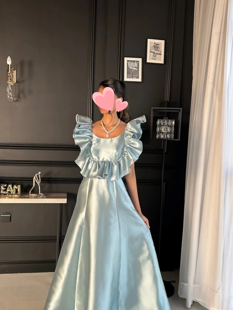 

Oisslec Prom Dresses Elegant Vintage Sweet Simple Blue Satin Backless Customized Formal Occasion Prom Dress Evening Party Gowns