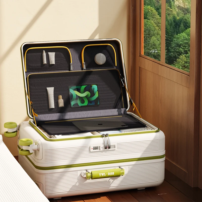 Bagagem expansível de alta qualidade, abertura frontal, feminina, leve, caixa de embarque de 20 polegadas, grande capacidade, mala de 24/28 polegadas