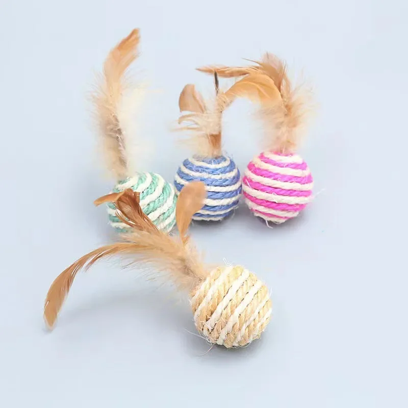 

Cat Toy Sisal Ball with Feathers, Bite Resistant, Grinding Teeth, Sound Making Toy, Cat Scratch Ball, Teasing Cat Pet Products