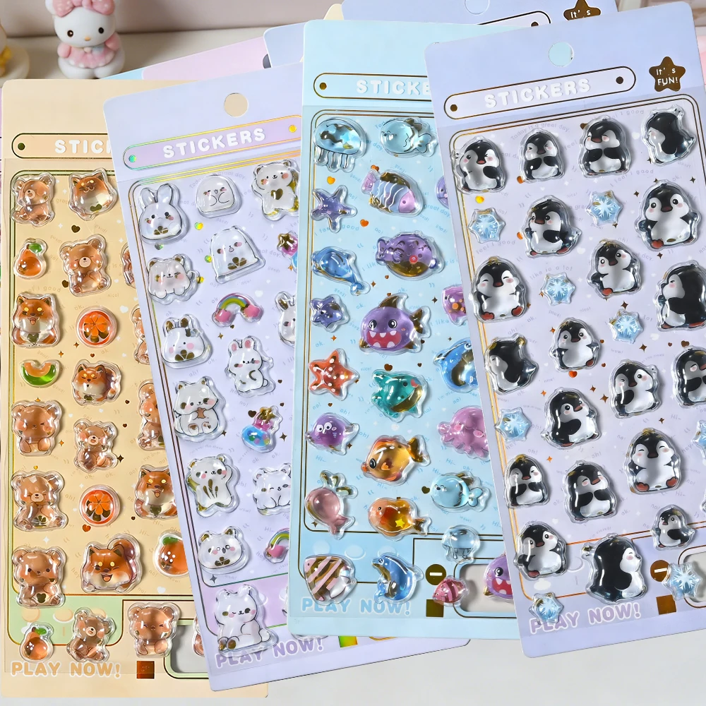 

3D Kids Cartoon Kawaii Animal Handwork Nail Sticker Penguin Rabbit Bear Relief Drop Sticker for Scrapbooking Phone Case DIY Deco
