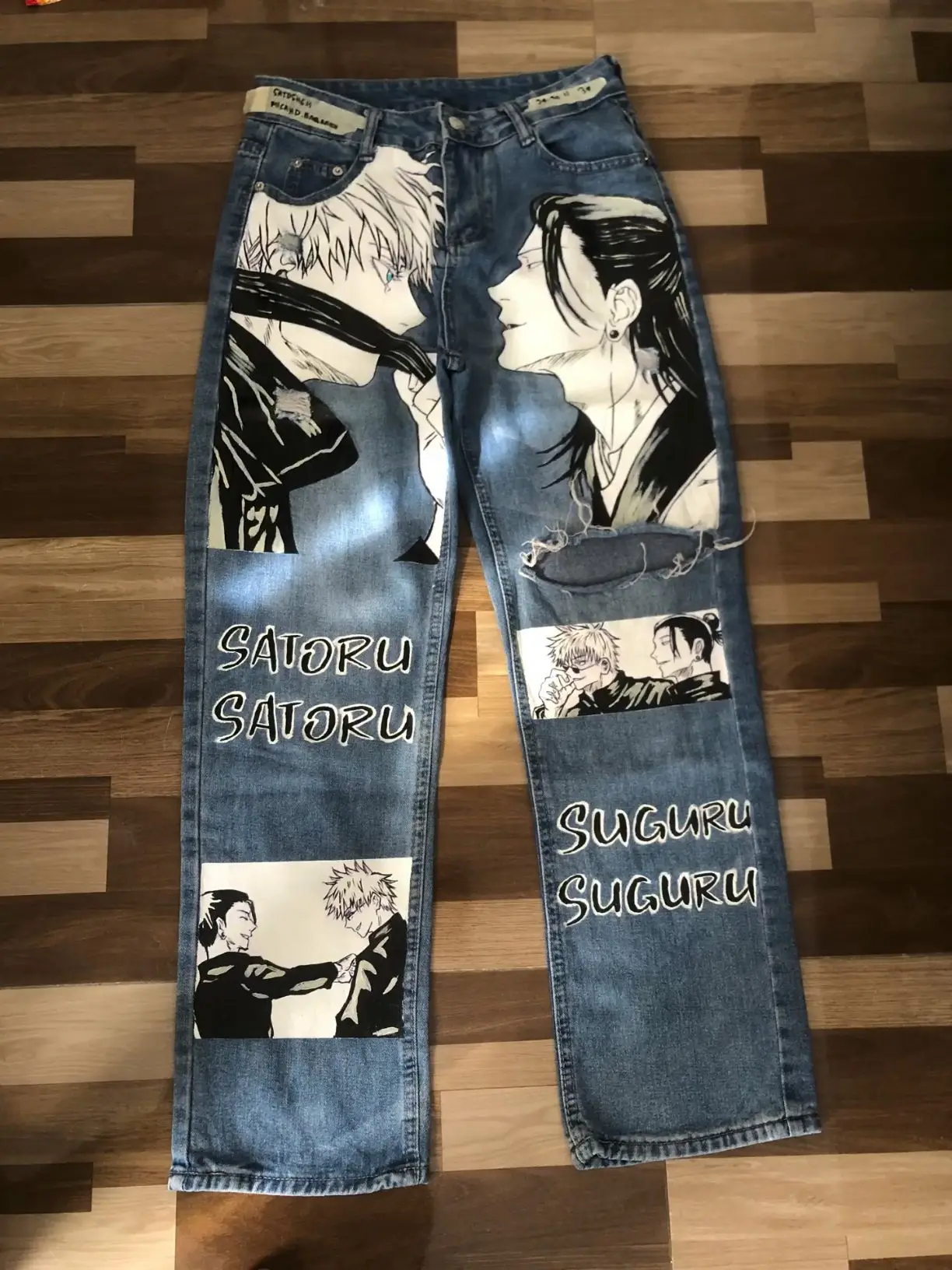 Celana jeans kaki lebar grafis anime Harajuku pakaian jalanan pria celana y2k 2024 gaya baru pinggang tinggi celana panjang lebar pakaian pria