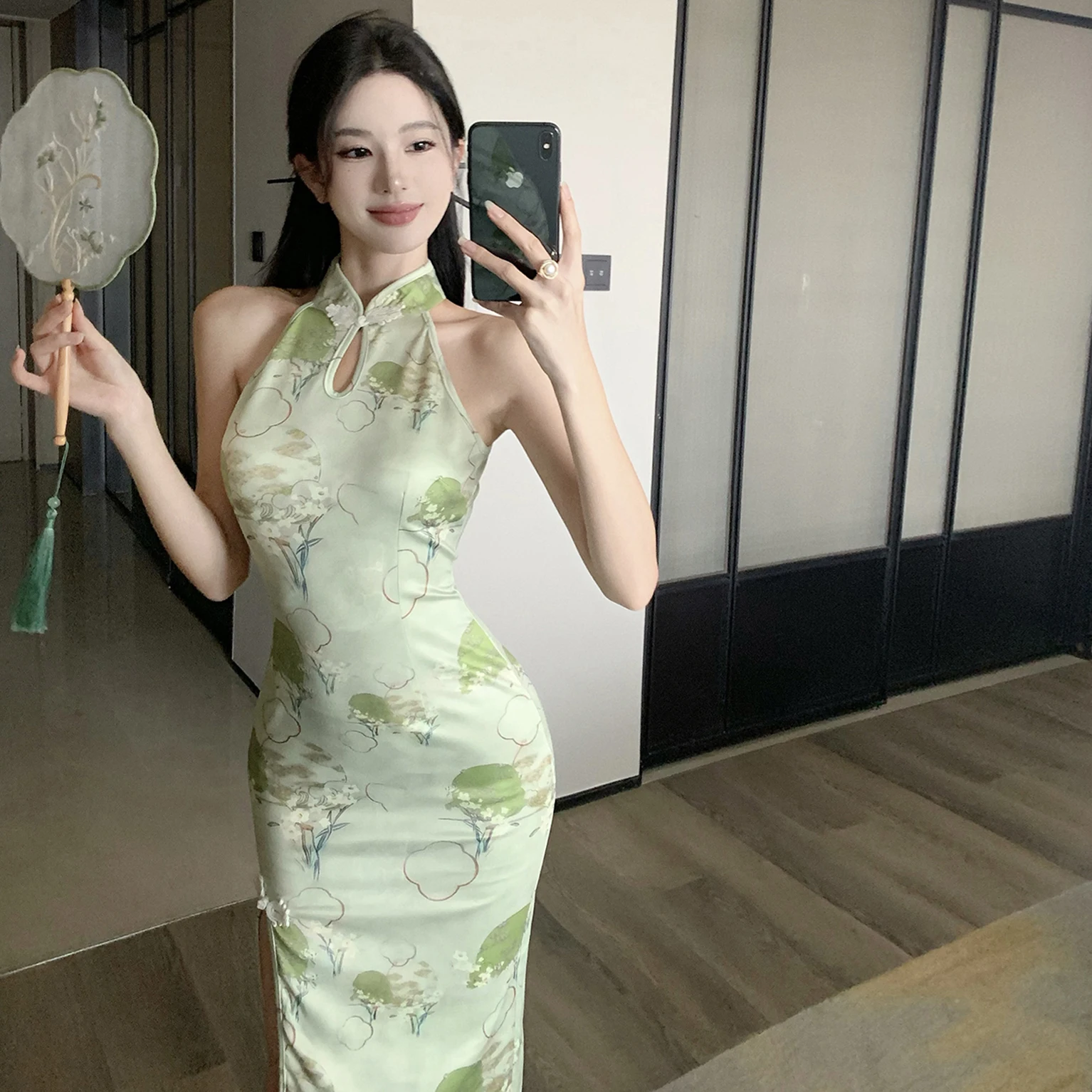 Ele een Qipao Dr con estampado floral con detalle de botones Calidad premium de alta gama Nueva colección de otoño para mujeres