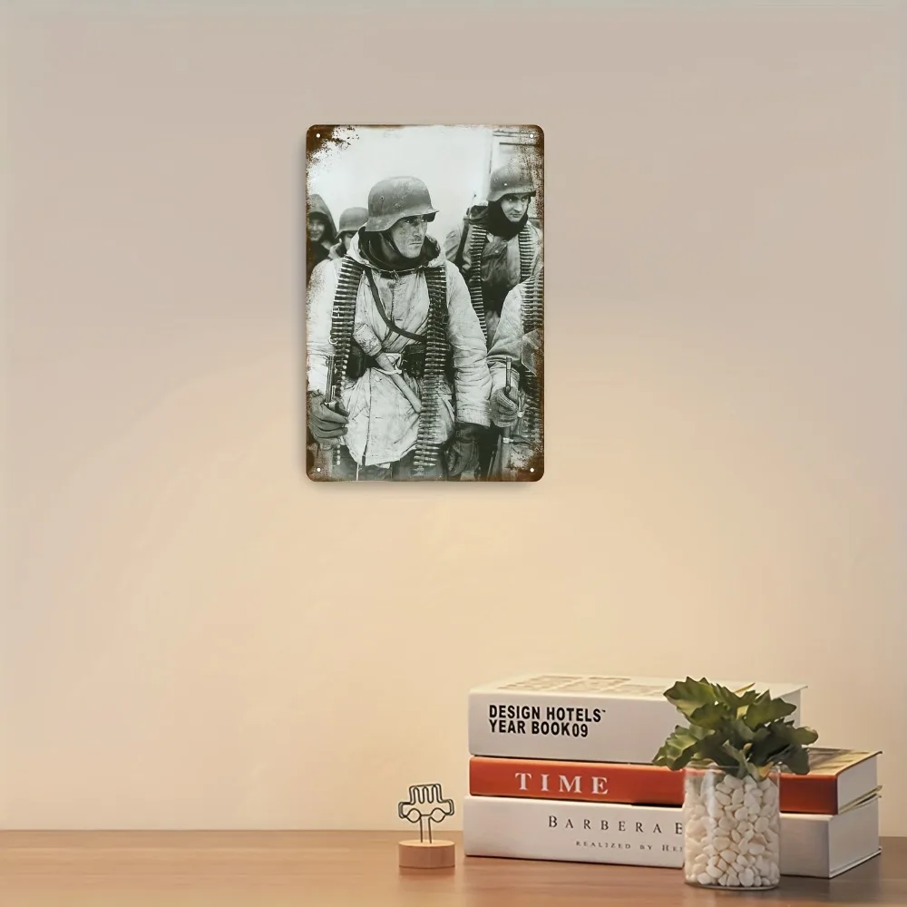 Vintage German Soldier Metal Wall Art 8x12 Inch - 2D Flat Military Scene Iron Decor Sign for Home Office Military Decoration - view 4
