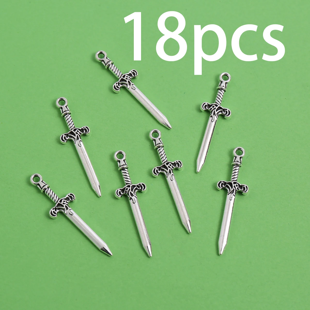 18-Piece Set of Long Swords with Embossed Pattern Handles, Handmade Small Accessories, Vintage Long Swords with Twisted Handles in Antique Style, Suitable for DIY Bracelets, Necklaces, Earrings, and Handmade Beaded Decoration Accessories