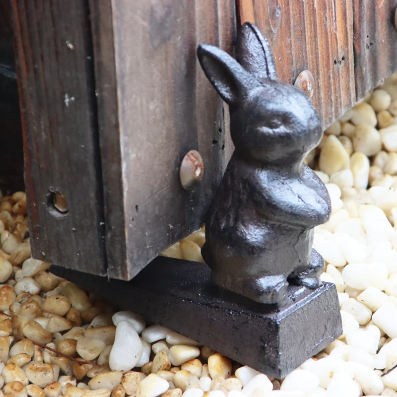 

Outdoor Cast Iron Rabbit Door Stop European Garden Animal Figurines Heavy Metal Door Stopper Balcony Windproof Door Ornament