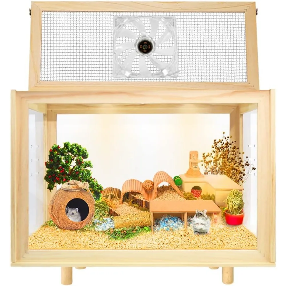 

Large Hamster Cages - Wooden Hamster Mice and Rat Habitat with Ventilator Small Animal Cages for Rabbits, Guinea Pigs with Water