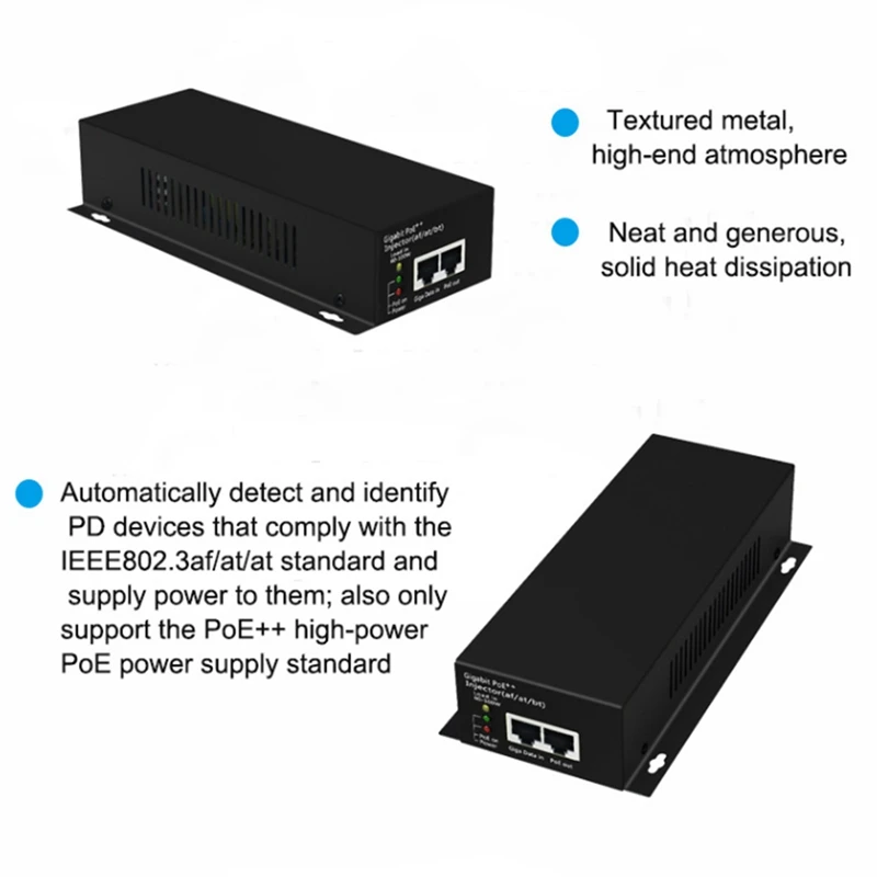 Imagem -02 - Fonte de Alimentação Poe para Câmera ip Gigabit de Alta Potência Injetor Poe Plus af at bt 90w