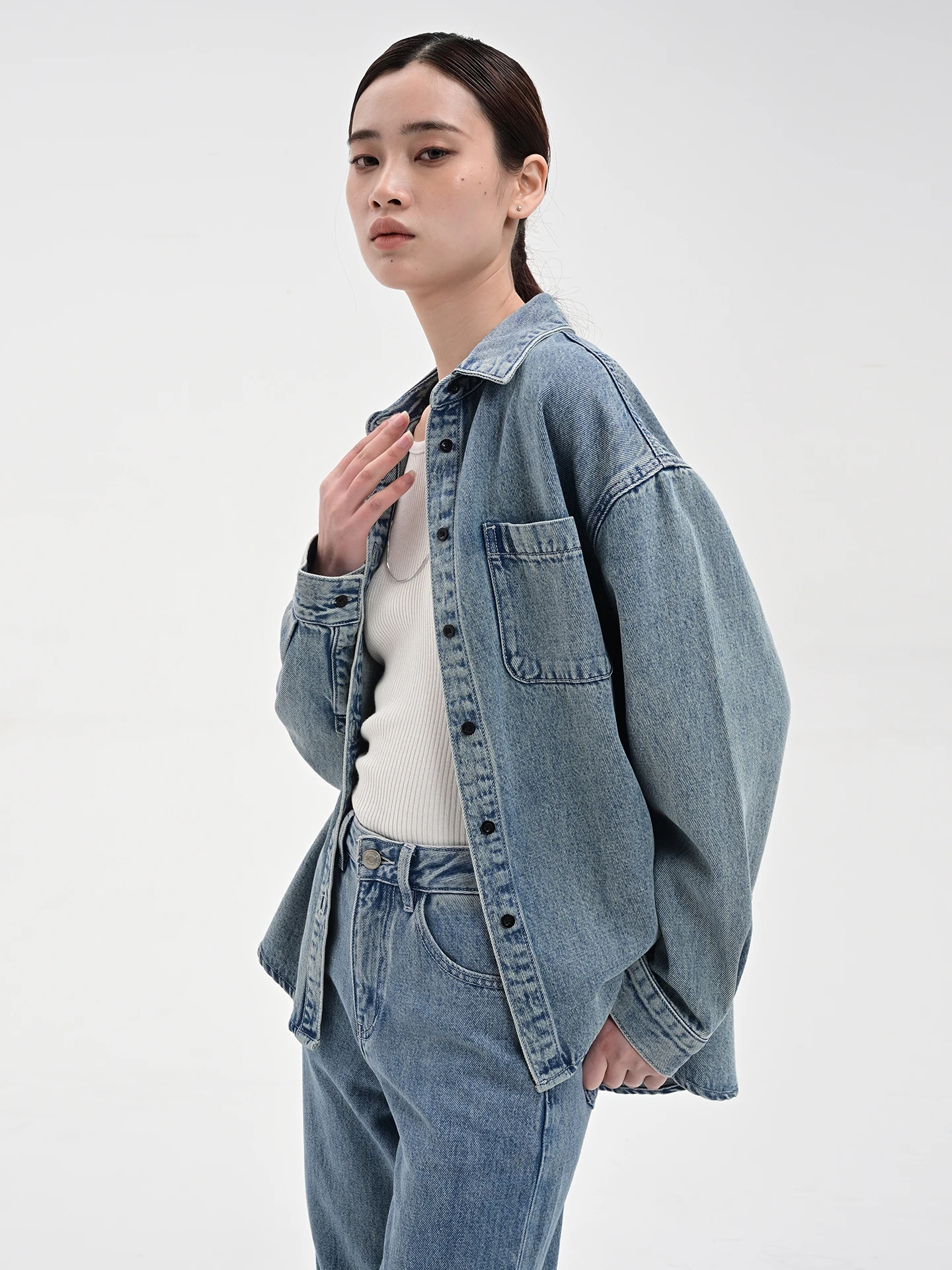 

INDN Women's Loose Casual Denim irt Long Sve Blue Jeans Jaet Autumn 2025 Sle Cotton Linen Blend Comfortable Top