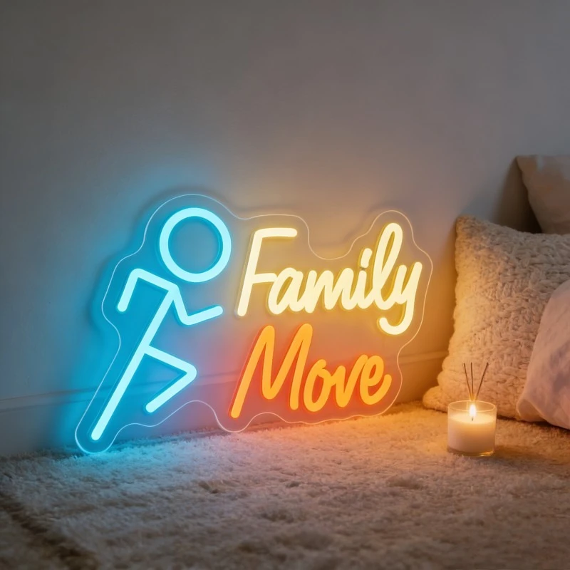 

Неоновая вывеска «Семейное переездное движение»: светодиодное настенное искусство, мотивирующее к активному образу жизни, декор для дома, гостиной, спальни, игровой комнаты, семейного спортзала