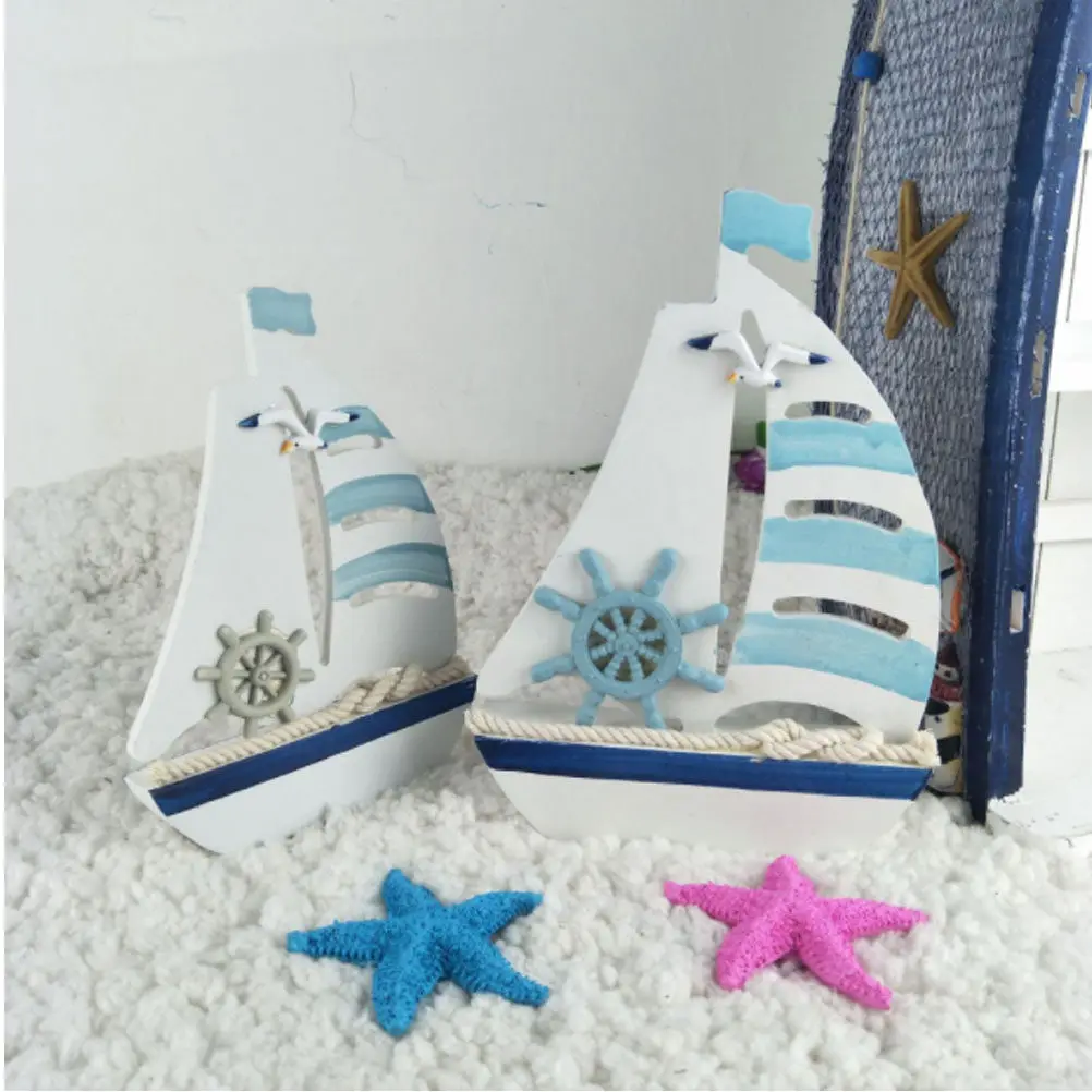 

Solid Wood Sailing Boat Mediterranean Style Retro Nautical Decor Desk Ornament Rustic Coastal Theme Home Office Table Decoration