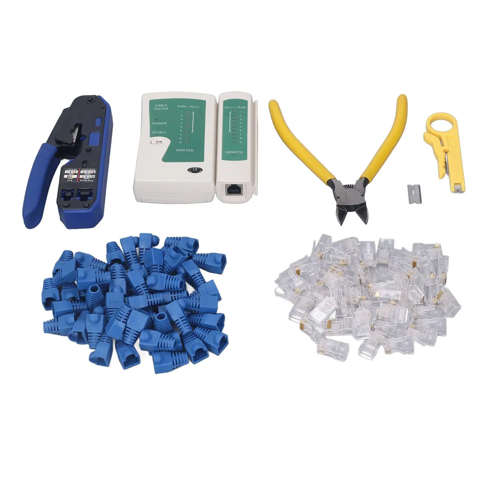 RJ45 Crimping Tool Kit - Stripping Pliers & Tester Set for cat5 /Cat6 Pass-Through Connectors