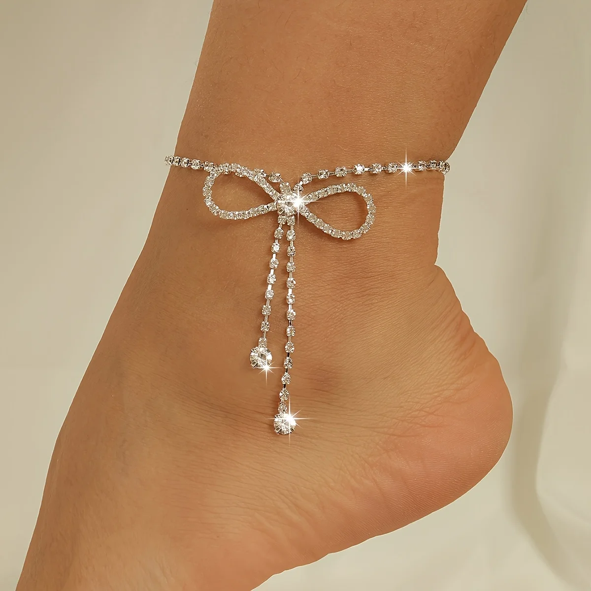 1 Pieza de Accesorio para Mujer: Tobillera con Lazo y Cadena de Diamantes de Imitación