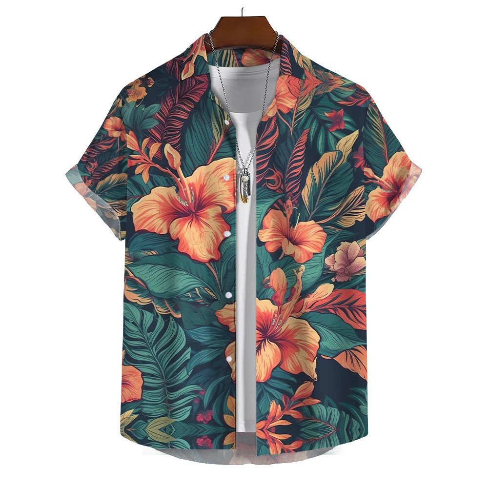 

Hawaiian Beach Shirts Men'S Summer Short-Sleeved Casual Shirts Seaside Vacation Quick-Drying Clothes Loose Floral Print Tops