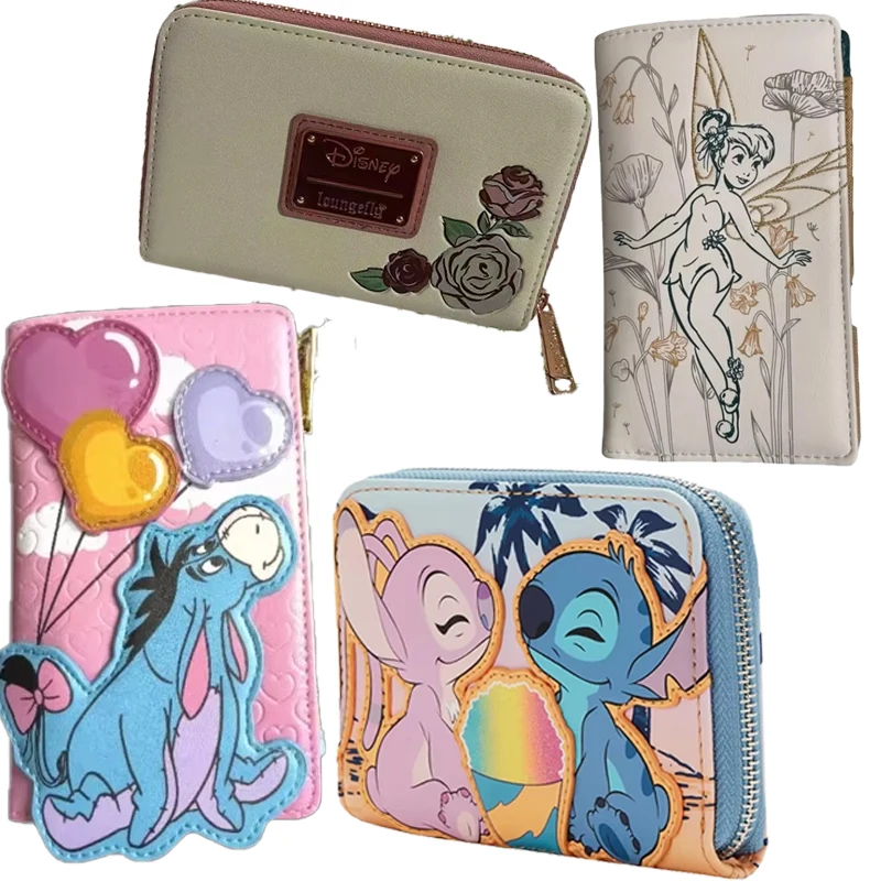 

Disney Loungefly Stitch Little Fairy Beauty & Beast Princess Stitch And Angel Tinker Belle Floral Wallet Purse Women Adult Gift