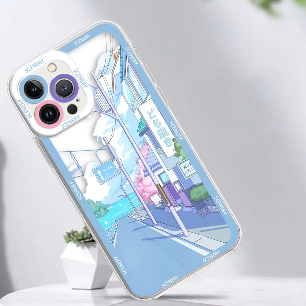 Cover Clear Case For Samsung S25 A04 A05 A05S A11 S10 S20 S21 S22 S23 S24 FE PLUS ULTRA 5G Case City View Avenue Cherry Blossoms