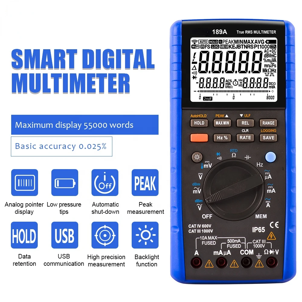 DECCA189A 0.025% Accuracy True RMS Multi-function Digital Multimeter With 55000 counts Display 1000V Fuse Protection With USB