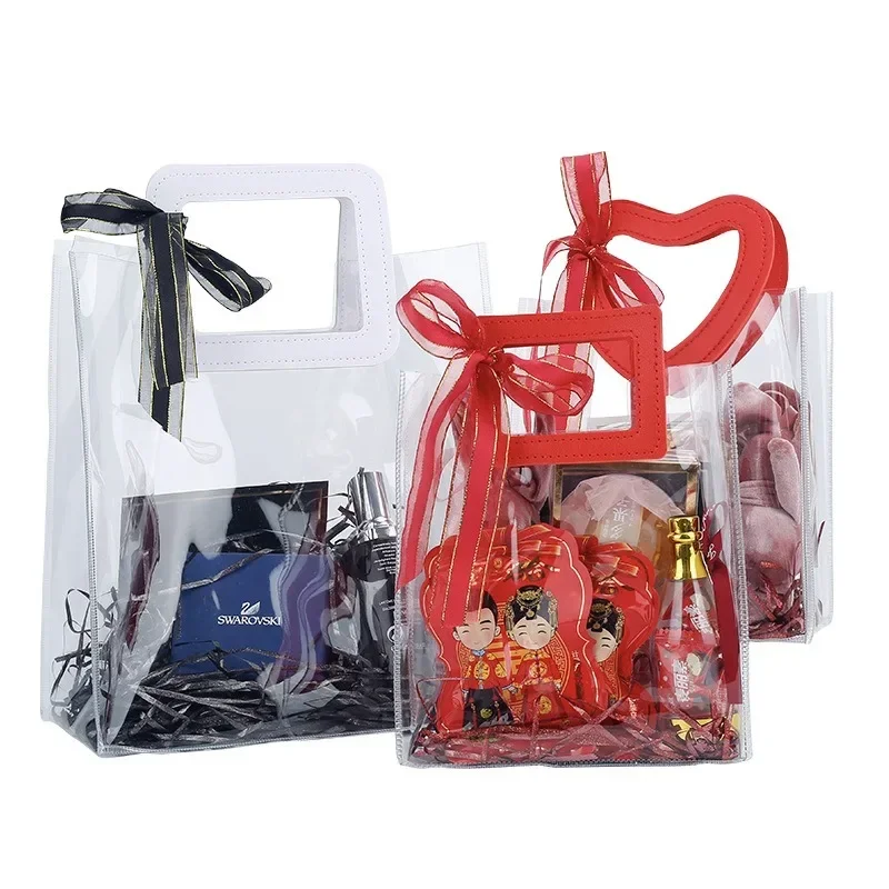 6Pieces Transparent Gift Bags Cookie Candy Boxes PVC Material Wedding Tote Bags Flower Boxes Packaging Festival Supplies