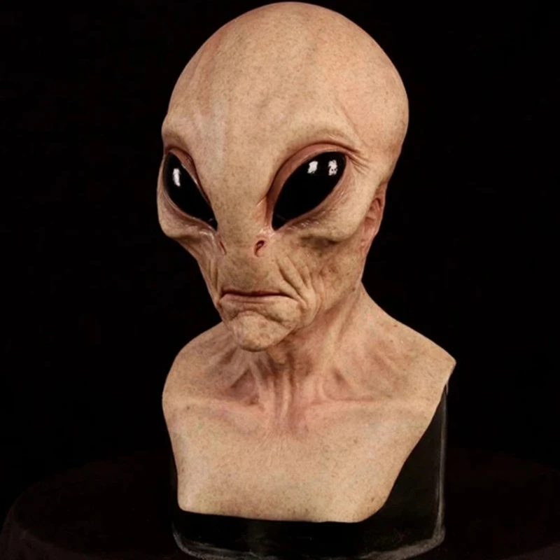 Halloween przerażające lateksowe UFO duże oczy Alien maska na całą głowę dla dorosłych kostium na bal przebierańców Cosplay maska obcy