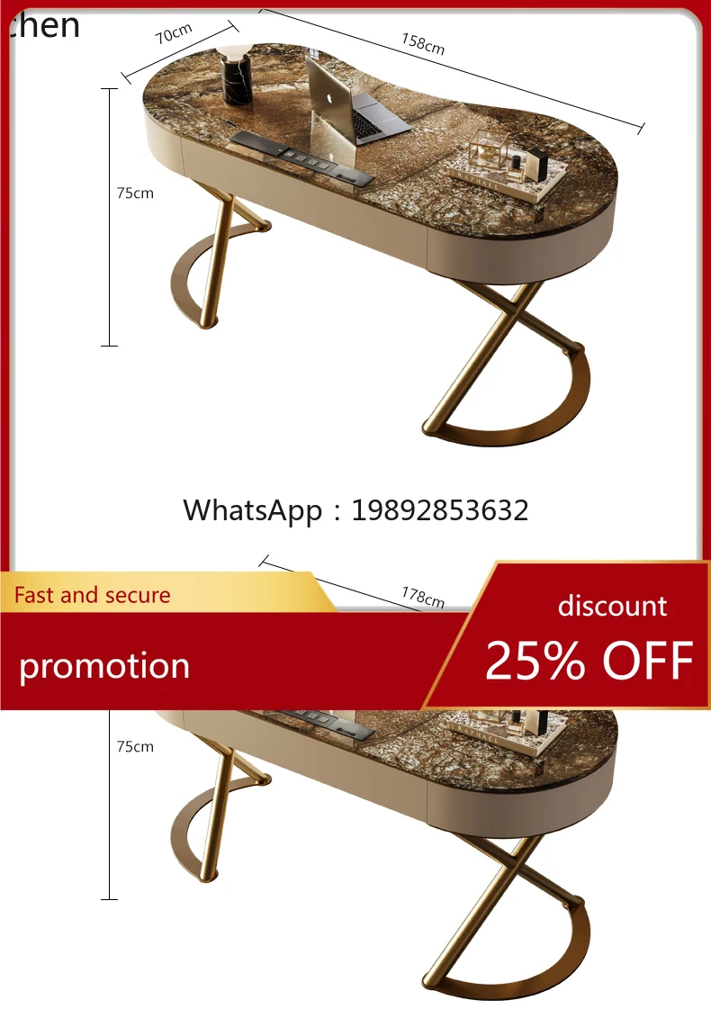 

ZML Italian Style Light Luxury Rock Board Desk Home Office Desk Table Modern Minimalist Negotiation Table Beauty
