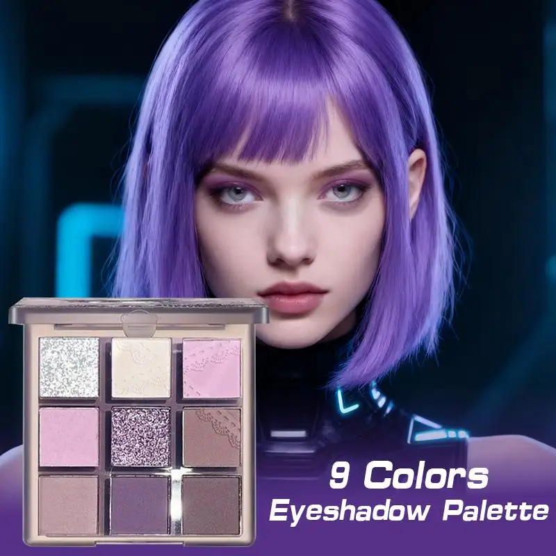 9 色パープルアイシャドウパレットグリッターパールアイシャドウハイライトマット長期持続メイクアップパレット防水目 X1c1