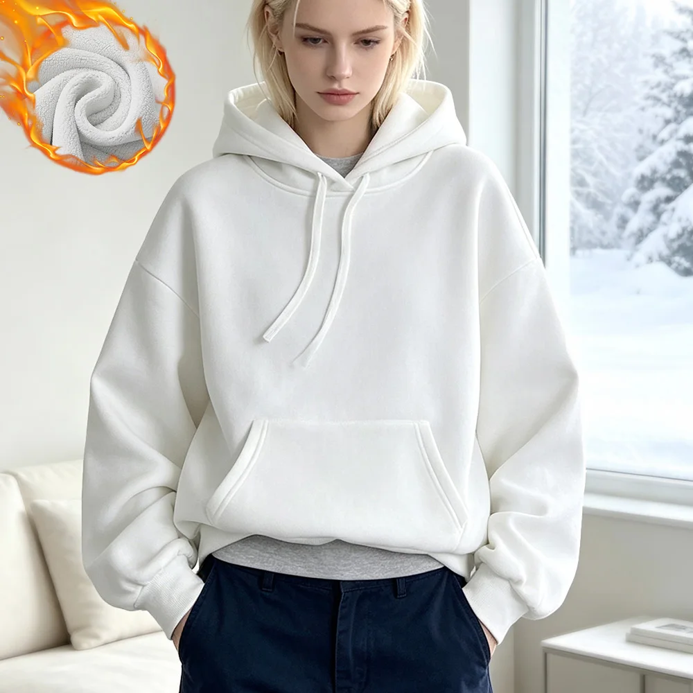 Felpa con Cappuccio Donna Fleece, Hoodie Oversize in Cotone Morbido, Pullover Hoodie Casual Tinta Unita, Tessuto Resistente Anti-Pilling, Felpa con Cappuccio Basic Moda per Uso Quotidiano