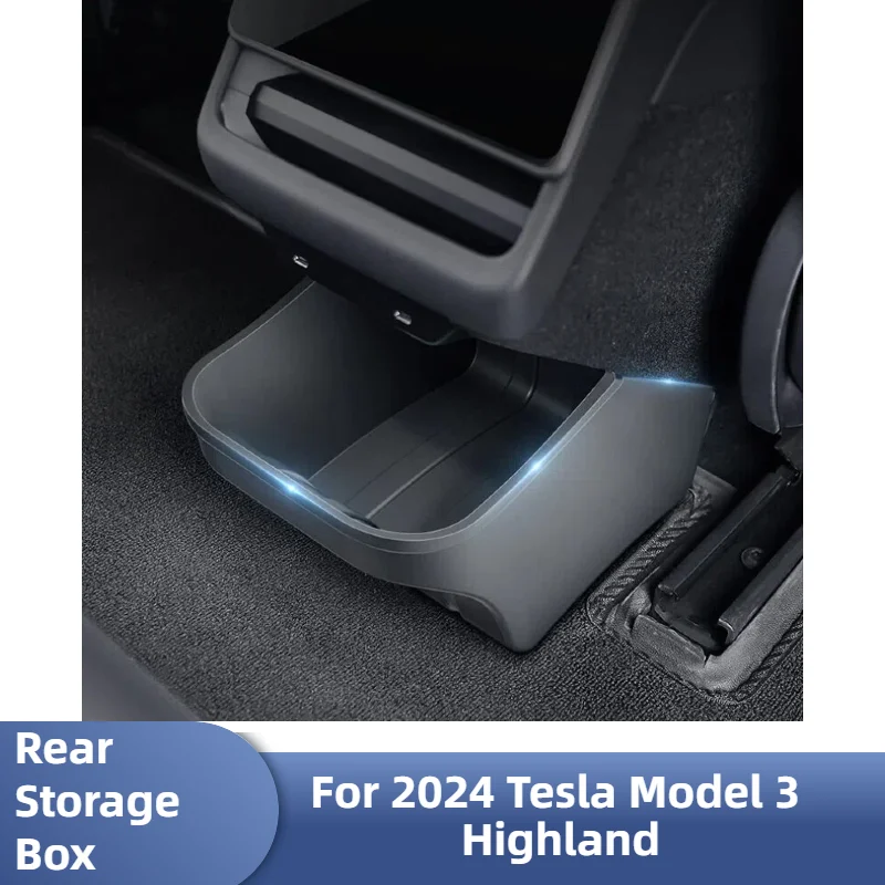 

Rear Center Console Organizer for 2024 Tesla Model 3 Highland – Backseat Storage Box, Trash Can, 2nd Row Seat Organizer