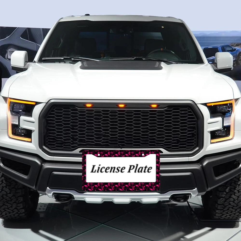 1개 핑크와 블랙 플로럴 패턴 2홀 번호판 프레임, 알루미늄 소재, 6x12 인치, 나사 키트 포함, 레트로 노벨티 자동차