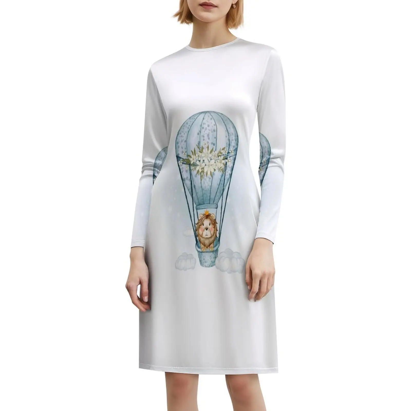 Little Lion In Hot Air Balloon Above The Clouds Sweetheart Neckline Dress Elegant Summer Party Dress For Women Lion Lion Head