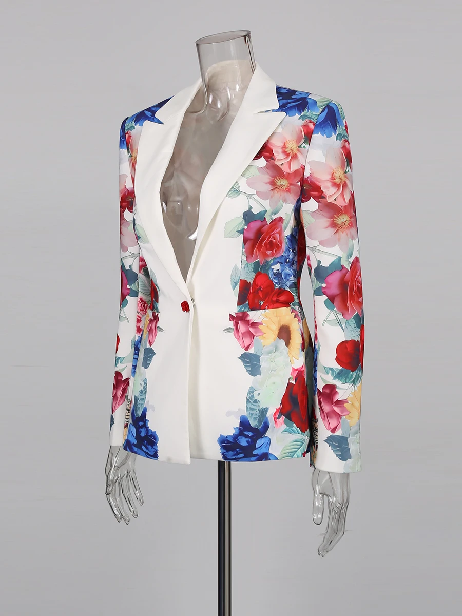 TWOTWINSTYLE ضرب اللون الطباعة قطعتين مجموعات للنساء التلبيب طويلة الأكمام تقسم زر السترة عالية الخصر مجموعة بناطيل رجالي أنثى جديد