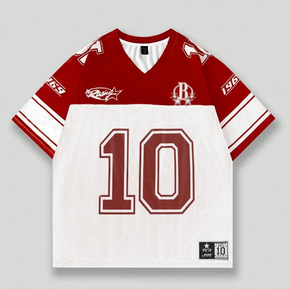 Woman Letter NO.10 Print V-Neck Short Sleeve T-Shirt Summer Graphic Tee Baseball Jerseys Plus Size Women's Sport T-Shirt tops