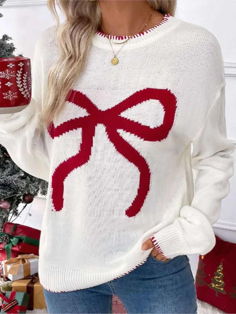 

2025 Autumn And Winter New Women Pullover Fashionable Loose Long Sleeved Round Neck Christmas Casual Sweater For Ropa De Mujer