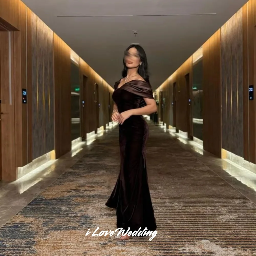 

Brown V-Neck Evening Dresses 2025 Off Shoulder Backless Mermaid Floor-Length Pleated Saudi Arabia Wedding Party Dress Customized