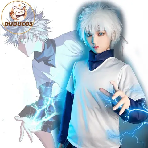 In Stock Killua Zoldyck Cosplay Costume Hunter × X Hantaa Kirua Zaoldyeck T shirt Full Set Wig Halloween Xmas New