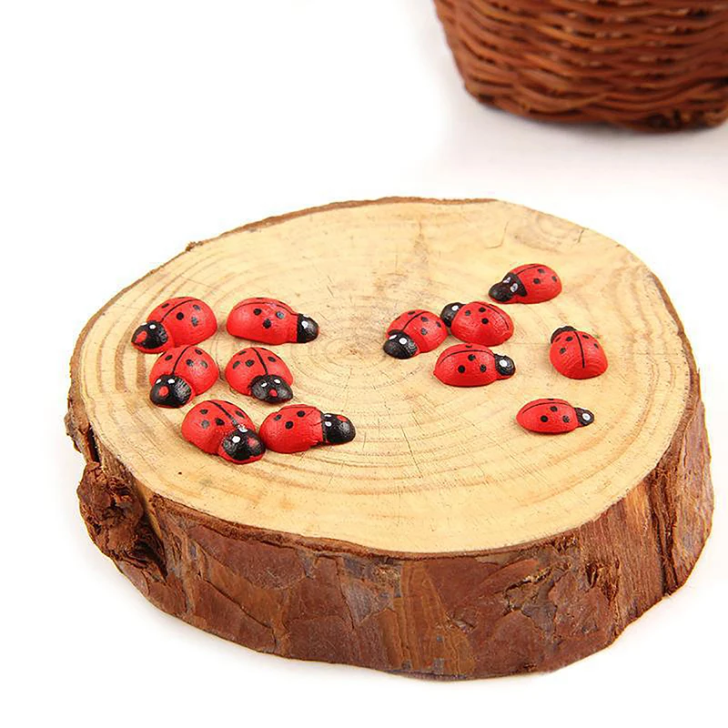 50/100Pcs Mini Wooden Ladybird Ladybug Self-adhesive Sticker Children Painted DIY Crafts Fairy Garden Figurine Miniature Home De