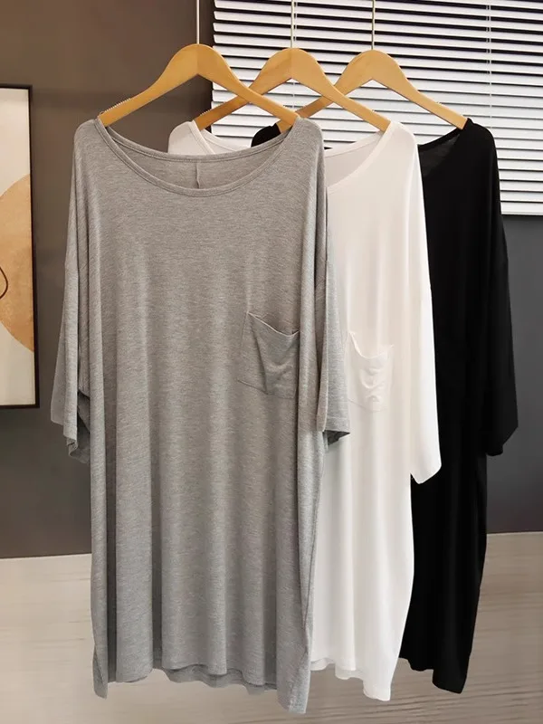 หลวม Modal ฤดูร้อน Dr ort ผู้หญิงเกาหลี Sle รอบ Ne ket เสื้อยืด Dr plus ขนาด Spwear Dr ความยาวกลาง