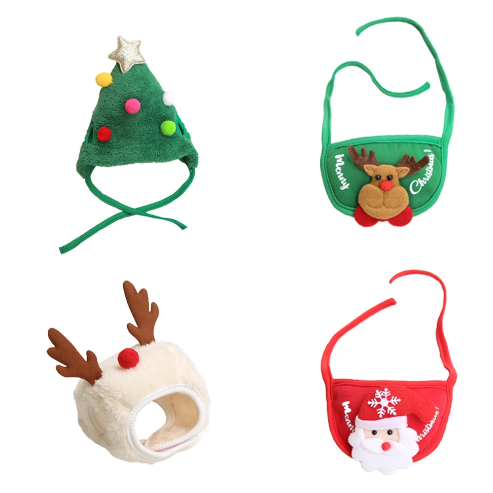 Pet Dog Accessories Chihuahua Christmas Hat Set Cartoon Elk Hat Small/medium Dog Hat Cute Puppy Cat Accessories Suit