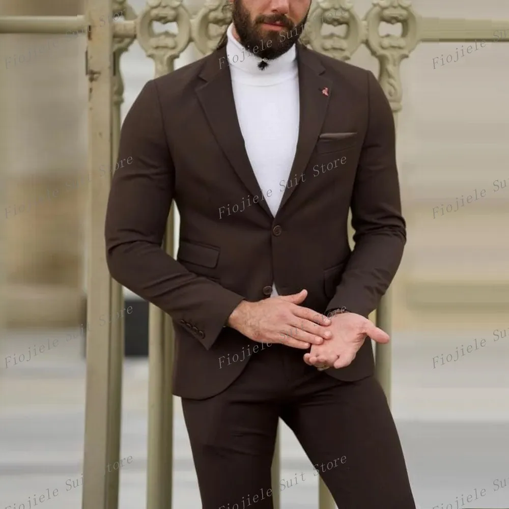 

New Male Brown Business Formal Occasion Tuxedos Groom Groomsman Wedding Party Prom Men Suit 2 Piece Set Blazer Pants