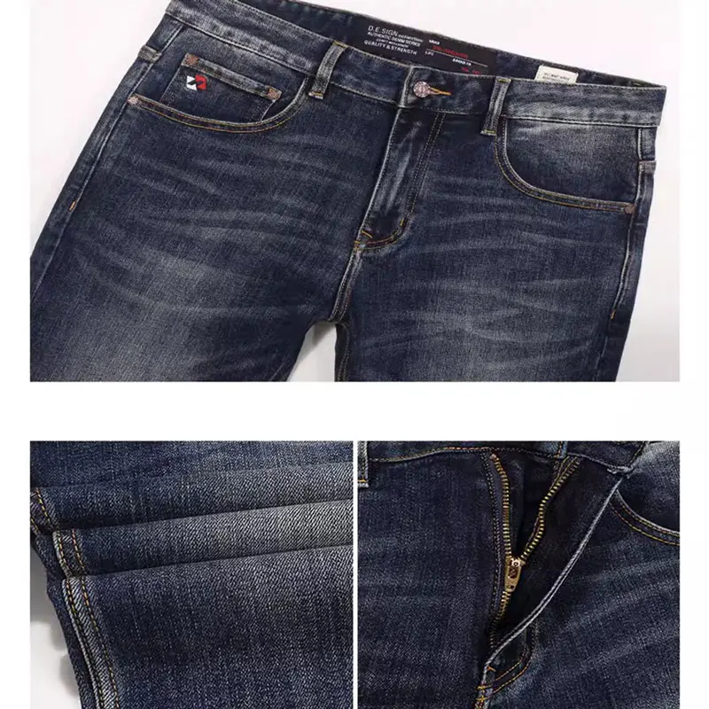 European Trendy Fashion Men Jeans High Quality Retro Black Blue Elastic Slim Fit Vintage Jeans Men Casual Designer Denim Pants