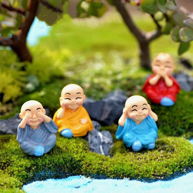 4 unids/set de artesanías de resina de pequeño monje, micropaisaje, adornos DIY, maceta, decoración de jardín, monje budista en miniatura