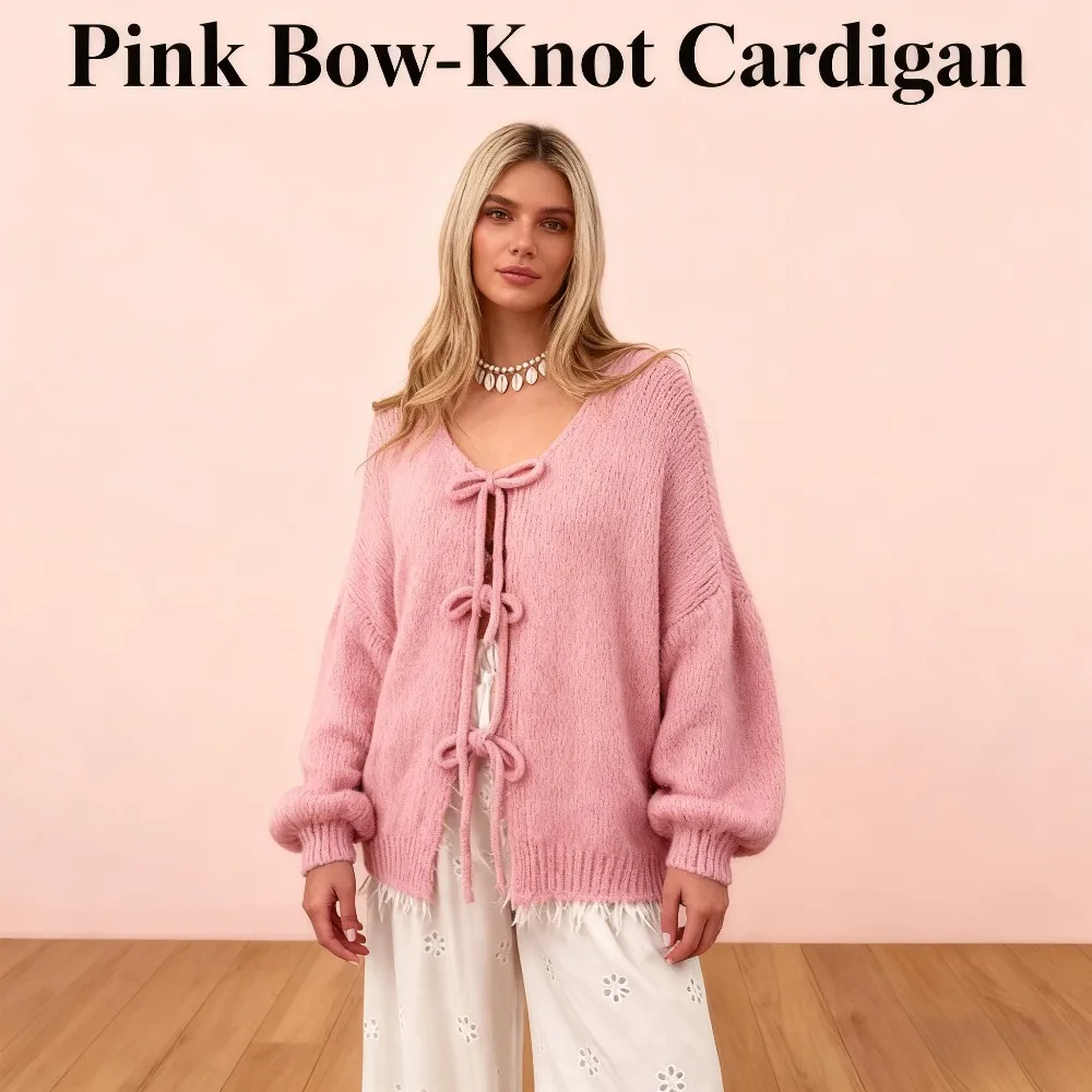 

Зимний элегантный розовый свитер, кардиган, женский галстук с круглым вырезом и длинными рукавами, высокоэластичный мягкий материал