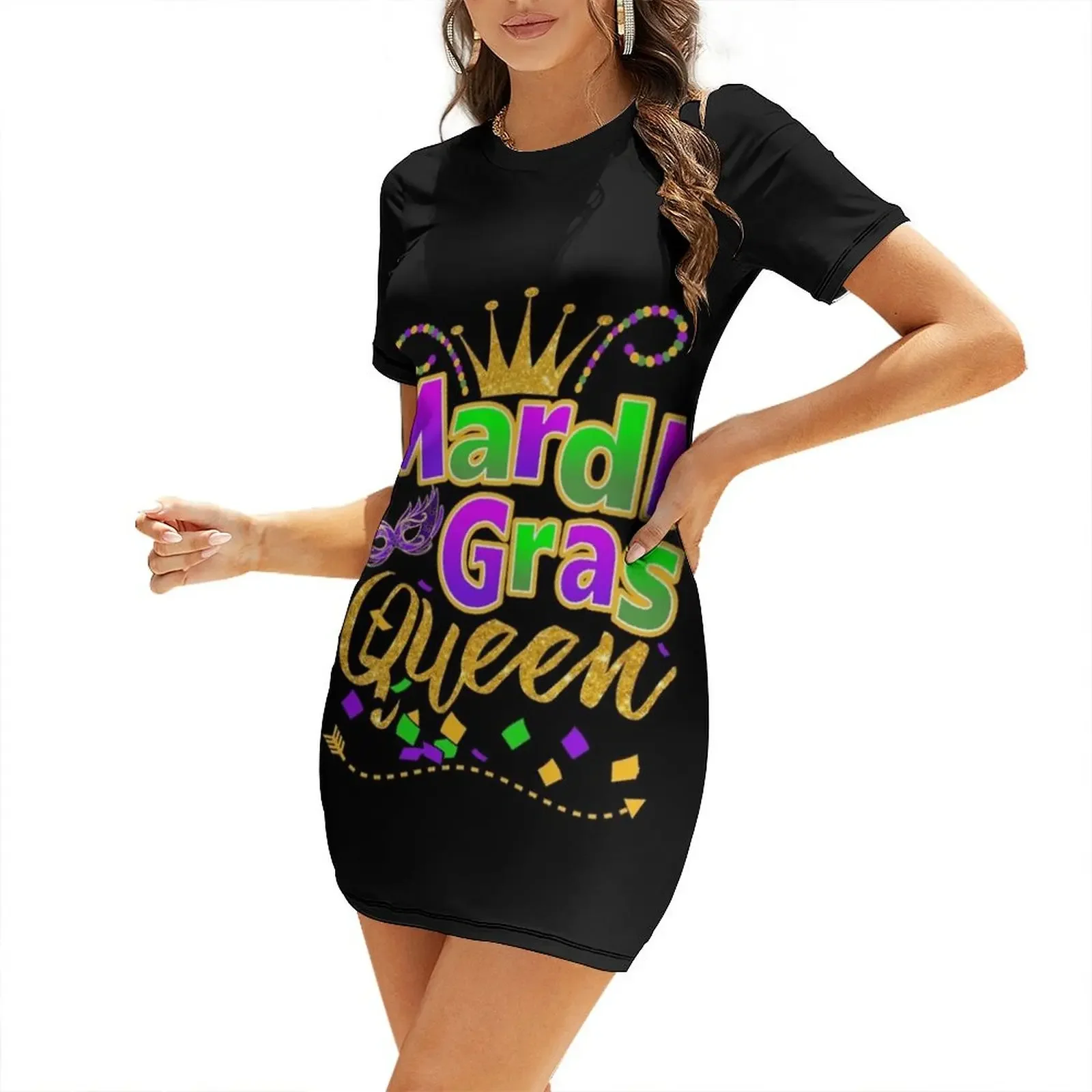 

Mardi Gras Queen Crown Festival Carnivals T Shirt Gift And Accessories, Queen Of Mardi Gras Costumes Women S Short-Sleeved Dress