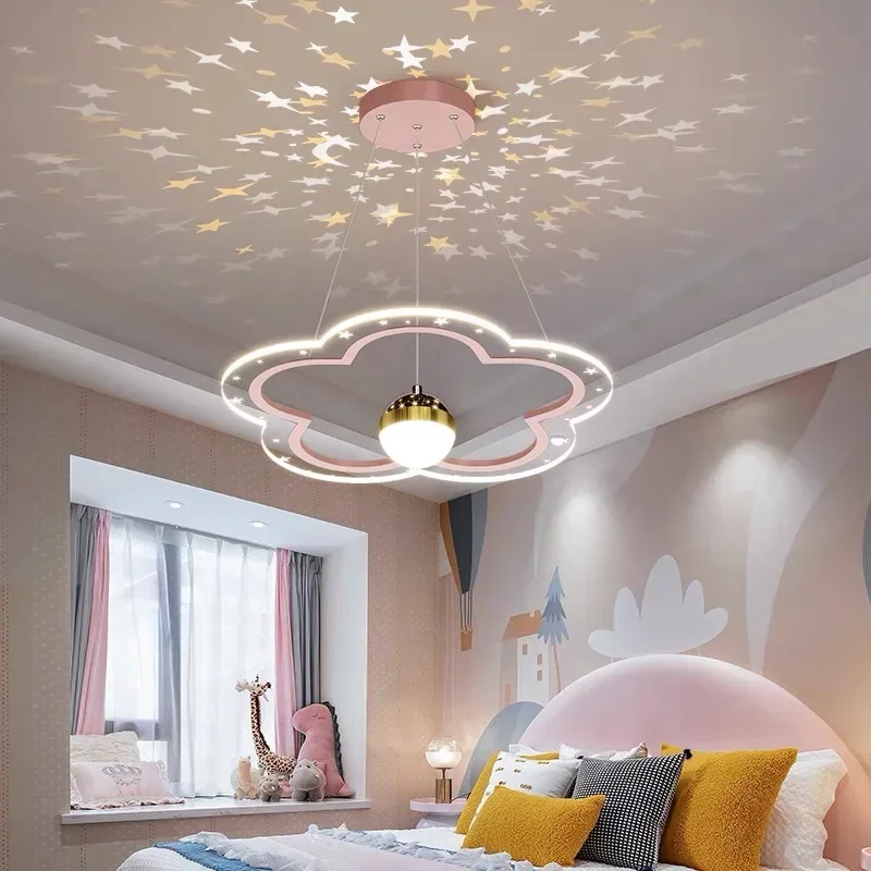 Modern LED Chandelier For Kid's Bedroom Study Hall Cloud Flower Shape Indoor Lighting Lamp Luster Fixtures Starry Sky Decor drop