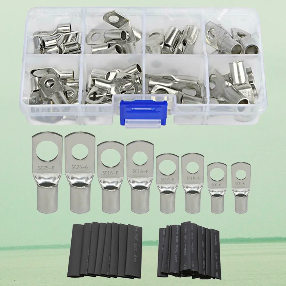120PCS SC Series Copper Terminal Cable Lug Set with Heat Shrink Tubing Assorted Colors for Home Studio Company Wire Connectors