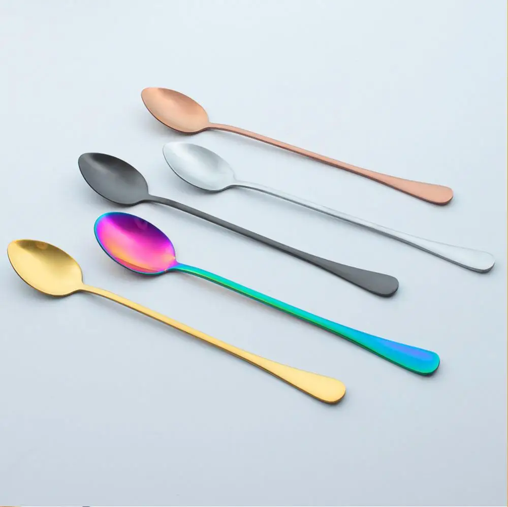 Long Handled Stainless Steel Coffee Spoon Ice Cream Dessert Tea Spoon Stirring Spoon For Picnic Kitchen Accessories Bar Tools