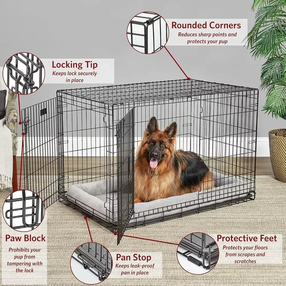 Kerr dog cage, Midwest LiveStallis double door folding metal dog cage, floor protection feet, leak-proof dog pot